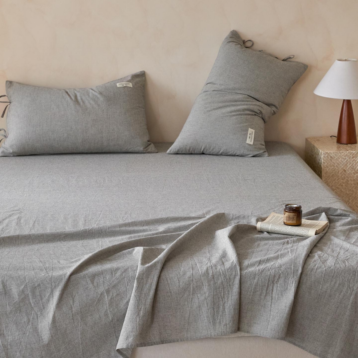91家纺网 家纺一手货源 找家纺 涵宸家纺 2025新款色织棉麻四件套系列-单床单 棉麻-灰