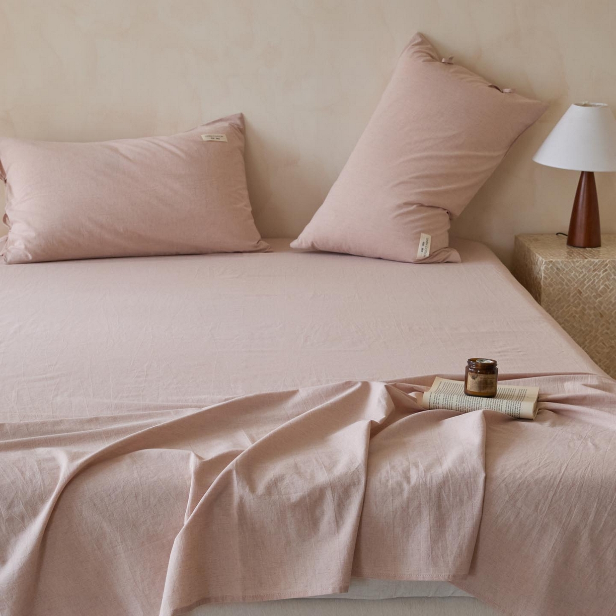 91家纺网 家纺一手货源 找家纺 涵宸家纺 2025新款色织棉麻四件套系列-单床单 棉麻-浅粉