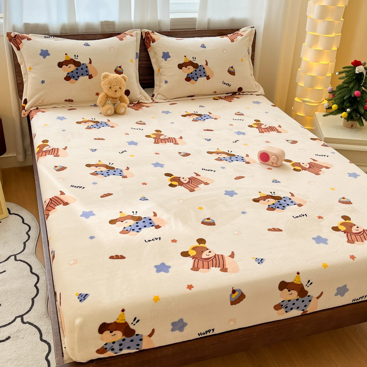 91家纺网 家纺一手货源 找家纺 寻米 2025新款加厚牛奶绒印花床笠-大床牛奶绒床笠一号 摇滚星球