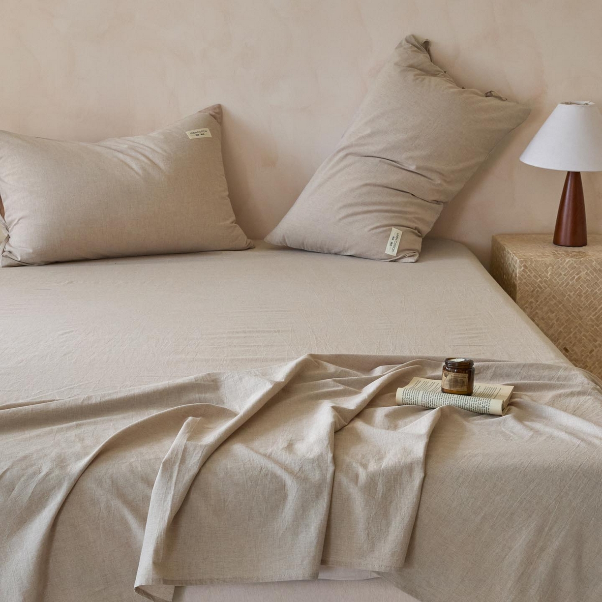 91家纺网 家纺一手货源 找家纺 涵宸家纺 2025新款色织棉麻四件套系列-单床单 棉麻-浅驼