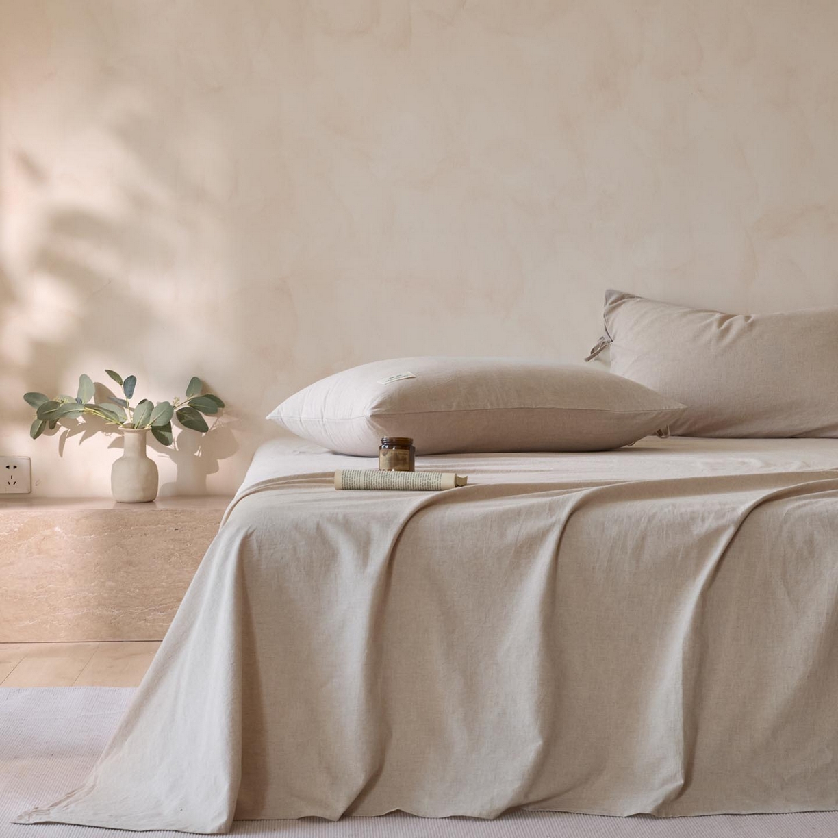 91家纺网 家纺一手货源 找家纺 涵宸家纺 2025新款色织棉麻四件套系列-单床单 棉麻-浅驼