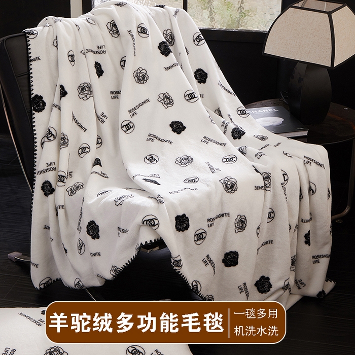 yyds網供 2025新款羊駝絨街頭風潮牌貝殼邊三角針包邊蓋毯小眾設計法蘭絨毛毯午睡辦公室小毯子全尺寸 （拿貨請推單到YYDS網供倉庫） 小香