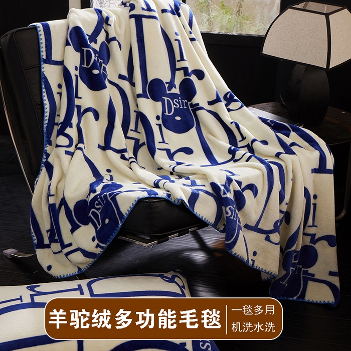 yyds網供 2025新款羊駝絨街頭風潮牌貝殼邊三角針包邊蓋毯小眾設計法蘭絨毛毯午睡辦公室小毯子全尺寸 （拿貨請推單到YYDS網供倉庫） Dsir藍調