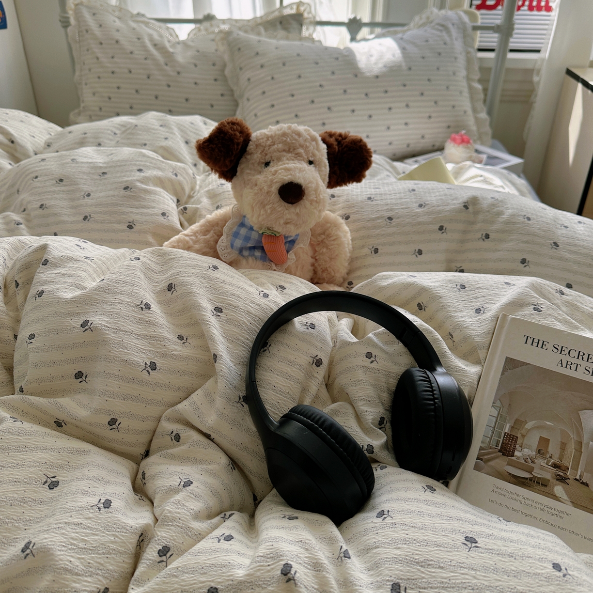 91家纺网 家纺一手货源 找家纺 乐沐家纺 2025新款云感皱皱双层纱全棉镂空花边四件套 织梦