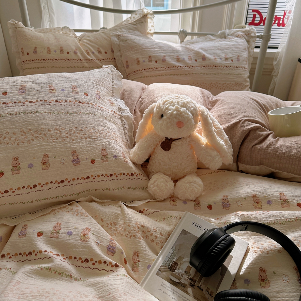 91家纺网 家纺一手货源 找家纺 （总）乐沐家纺 2025新款云感皱皱双层纱全棉镂空花边四件套