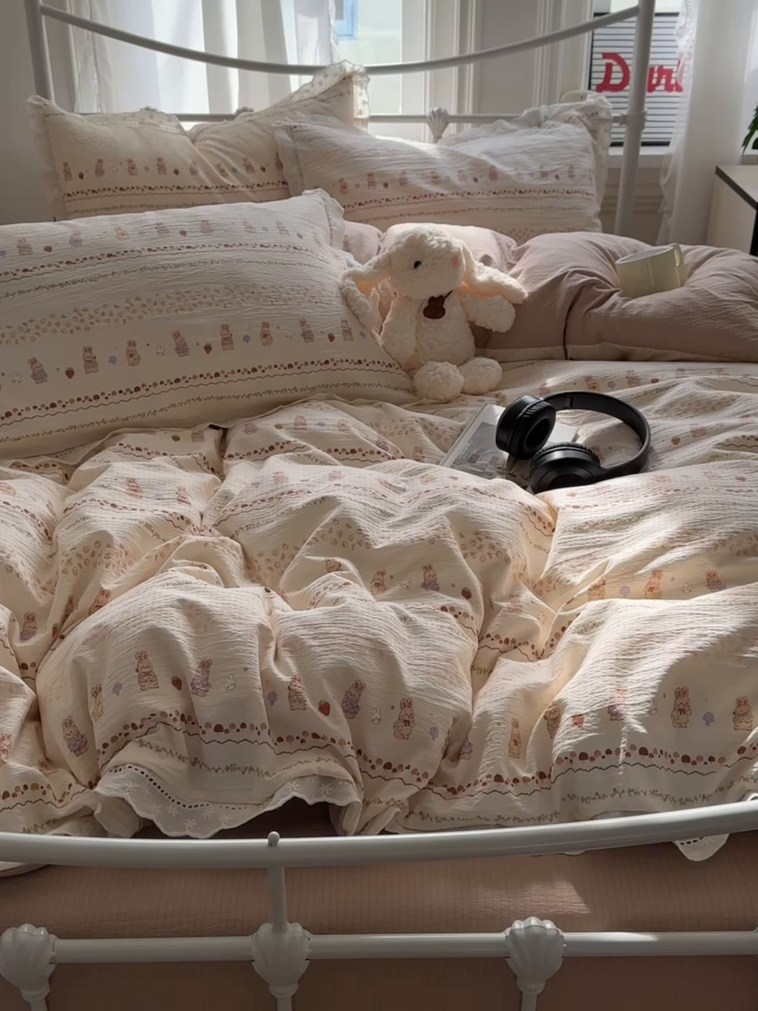 91家纺网 家纺一手货源 找家纺 （总）乐沐家纺 2025新款云感皱皱双层纱全棉镂空花边四件套