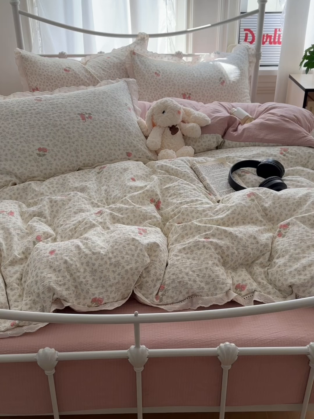 91家纺网 家纺一手货源 找家纺 乐沐家纺 2025新款云感皱皱双层纱全棉镂空花边四件套 夏日