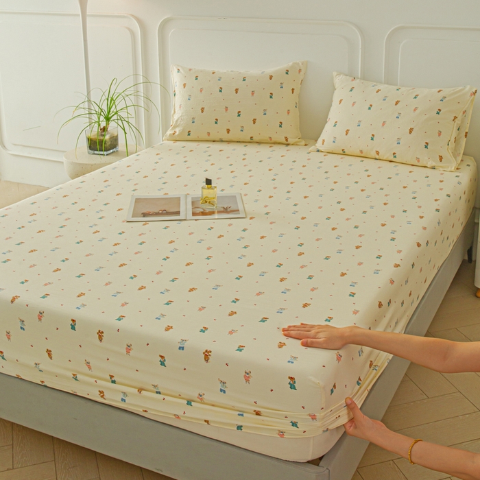 斯卡诺家纺 2025新款秋冬爆款古法水洗棉单床笠床笠三件套枕套 宠物乐园-床笠