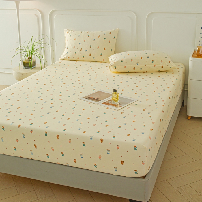 91家纺网 家纺一手货源 找家纺 斯卡诺家纺 2025新款秋冬爆款古法水洗棉单床笠床笠三件套枕套 宠物乐园-床笠