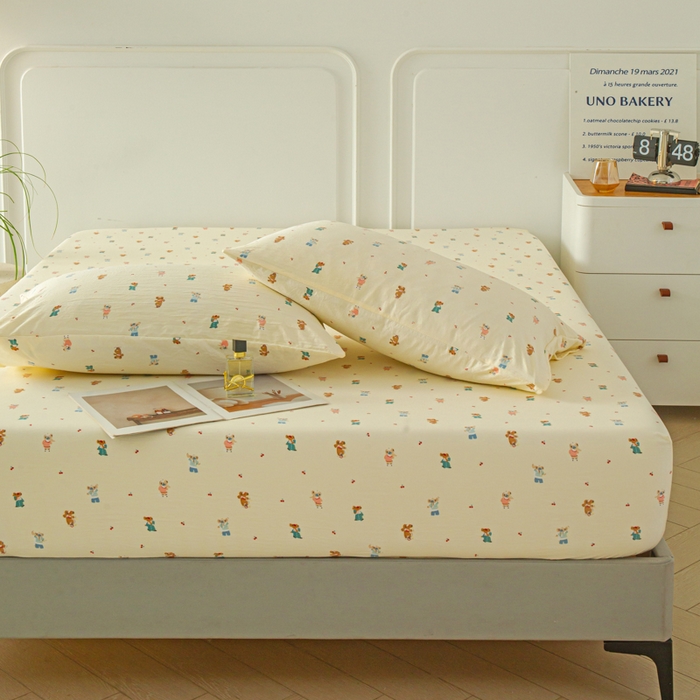 91家纺网 家纺一手货源 找家纺 斯卡诺家纺 2025新款秋冬爆款古法水洗棉单床笠床笠三件套枕套 宠物乐园-床笠