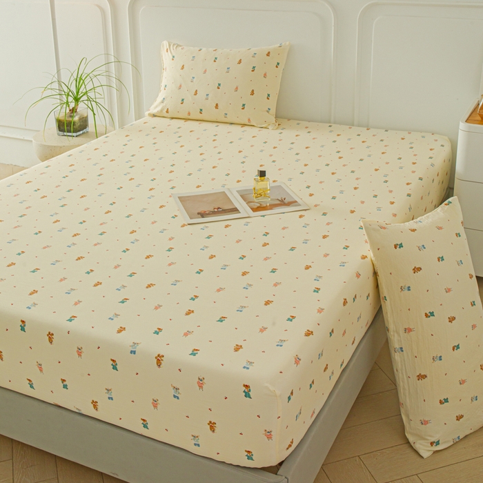 91家纺网 家纺一手货源 找家纺 斯卡诺家纺 2025新款秋冬爆款古法水洗棉单床笠床笠三件套枕套 宠物乐园-床笠