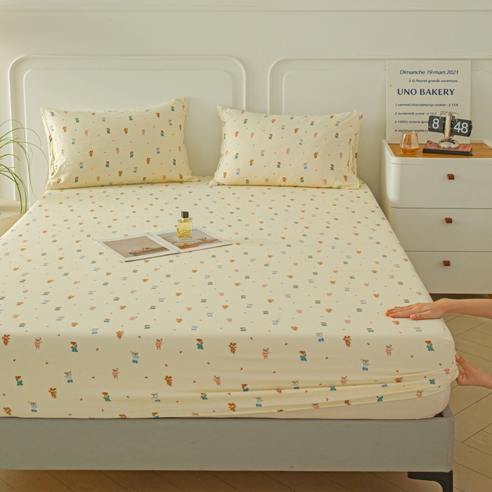 91家纺网 家纺一手货源 找家纺 斯卡诺家纺 2025新款秋冬爆款古法水洗棉单床笠床笠三件套枕套 宠物乐园-床笠