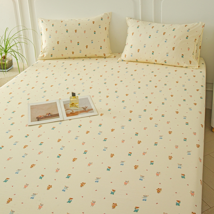 91家纺网 家纺一手货源 找家纺 斯卡诺家纺 2025新款秋冬爆款古法水洗棉单床笠床笠三件套枕套 宠物乐园-床笠