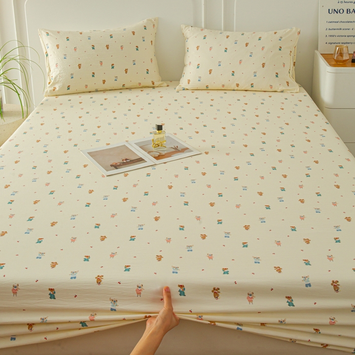 91家纺网 家纺一手货源 找家纺 斯卡诺家纺 2025新款秋冬爆款古法水洗棉单床笠床笠三件套枕套 宠物乐园-床笠