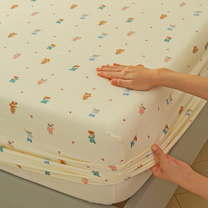 91家纺网 家纺一手货源 找家纺 斯卡诺家纺 2025新款秋冬爆款古法水洗棉单床笠床笠三件套枕套 宠物乐园-床笠