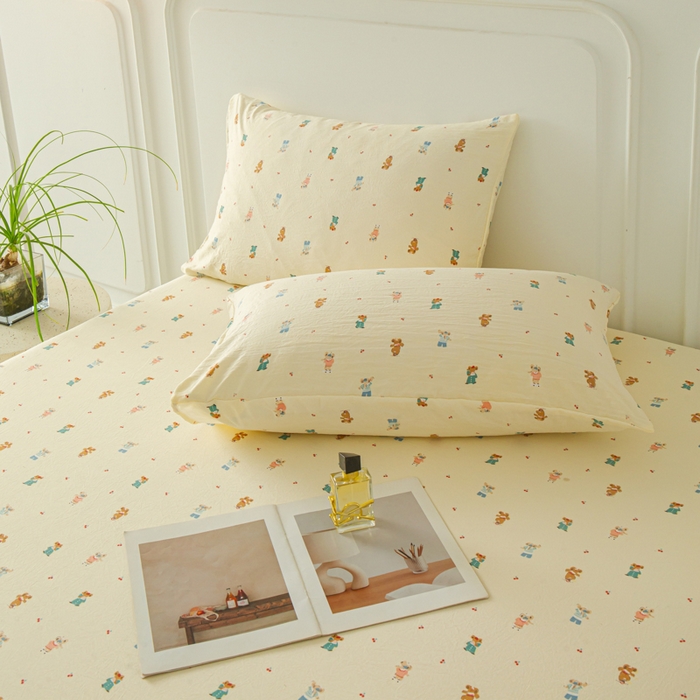 91家纺网 家纺一手货源 找家纺 斯卡诺家纺 2025新款秋冬爆款古法水洗棉单床笠床笠三件套枕套 宠物乐园-床笠