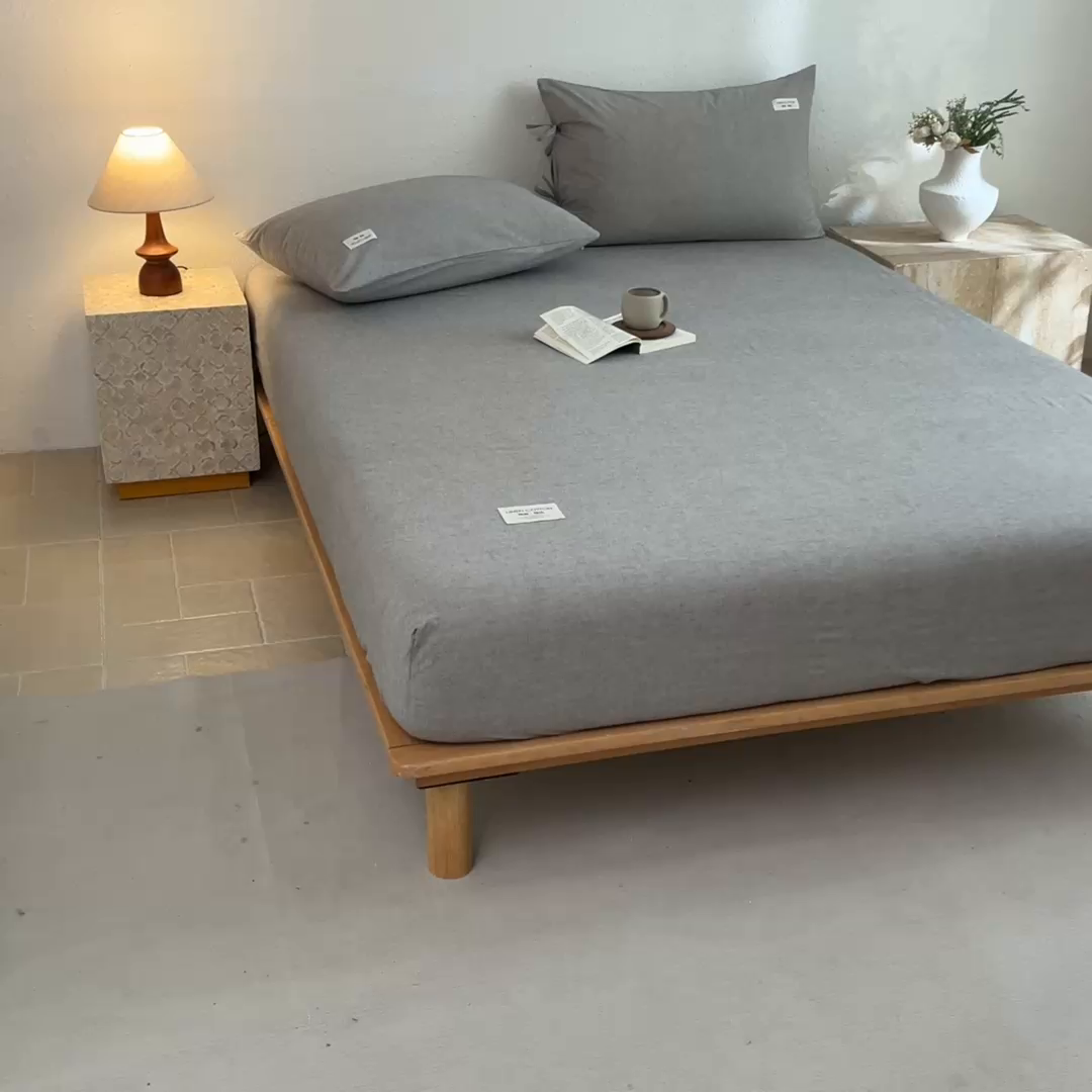 91家纺网 家纺一手货源 找家纺 涵宸家纺 2025新款色织棉麻四件套系列-单床笠 棉麻-灰