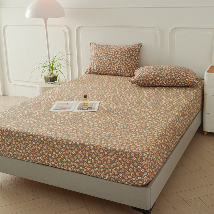 91家纺网 家纺一手货源 找家纺 斯卡诺家纺 2025新款秋冬爆款古法水洗棉单床笠床笠三件套枕套 花镜-床笠