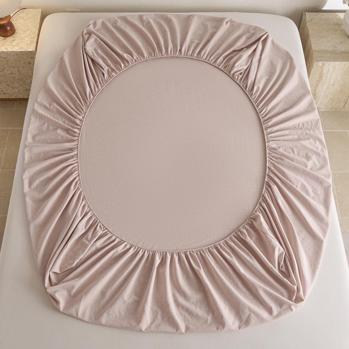 91家纺网 家纺一手货源 找家纺 涵宸家纺 2025新款色织棉麻四件套系列-单床笠 棉麻-浅粉