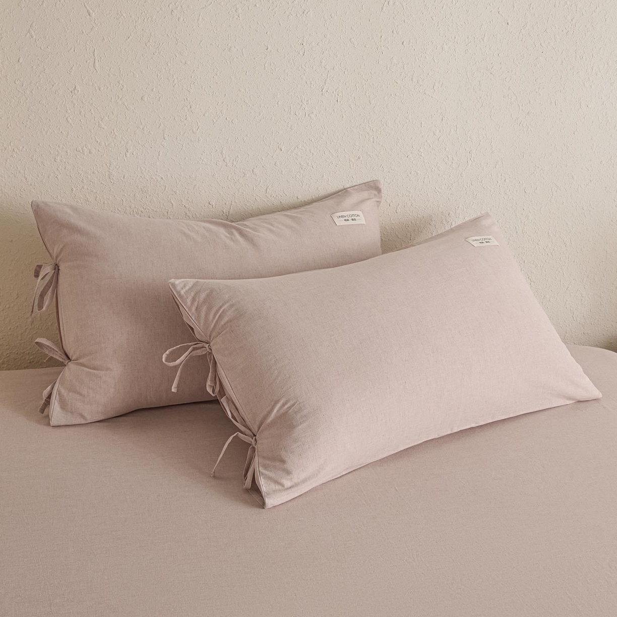 91家纺网 家纺一手货源 找家纺 涵宸家纺 2025新款色织棉麻四件套系列-单床笠 棉麻-浅粉