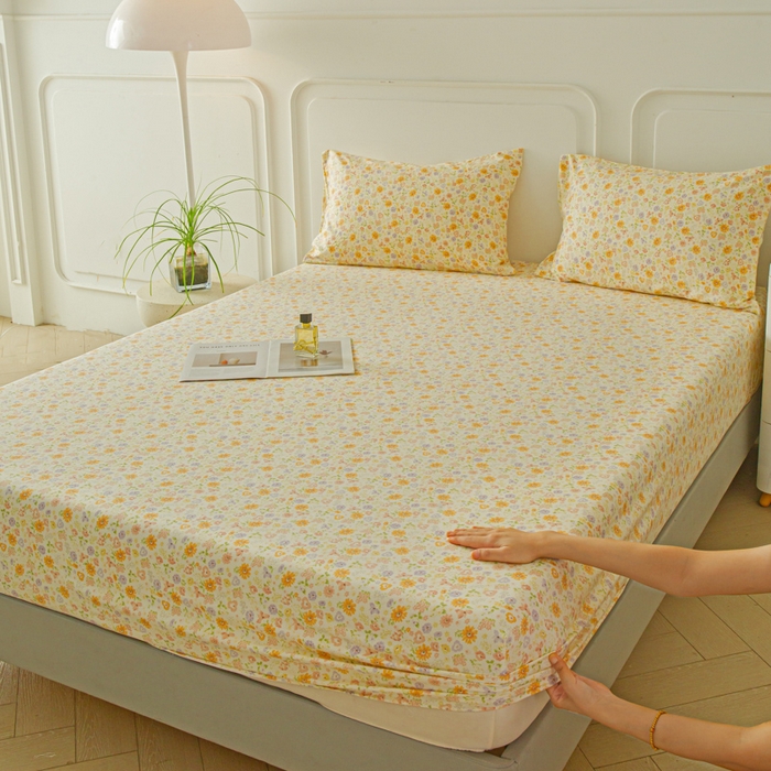 斯卡诺家纺 2025新款秋冬爆款古法水洗棉单床笠床笠三件套枕套 花漾-床笠