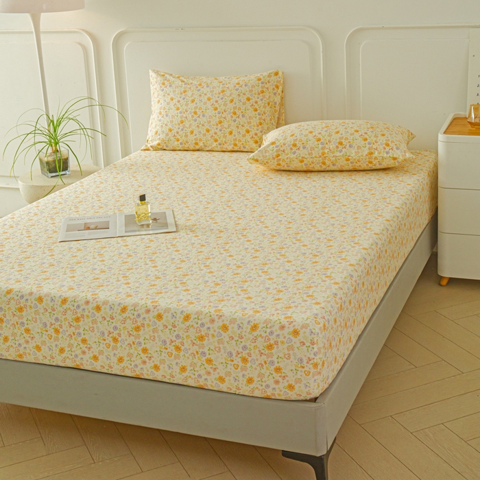 91家纺网 家纺一手货源 找家纺 斯卡诺家纺 2025新款秋冬爆款古法水洗棉单床笠床笠三件套枕套 花漾-床笠