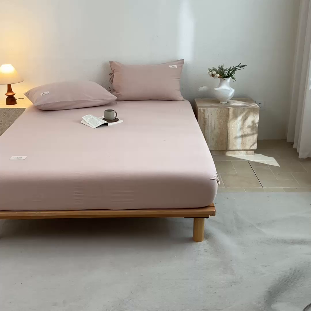 91家纺网 家纺一手货源 找家纺 涵宸家纺 2025新款色织棉麻四件套系列-单床笠 棉麻-浅粉