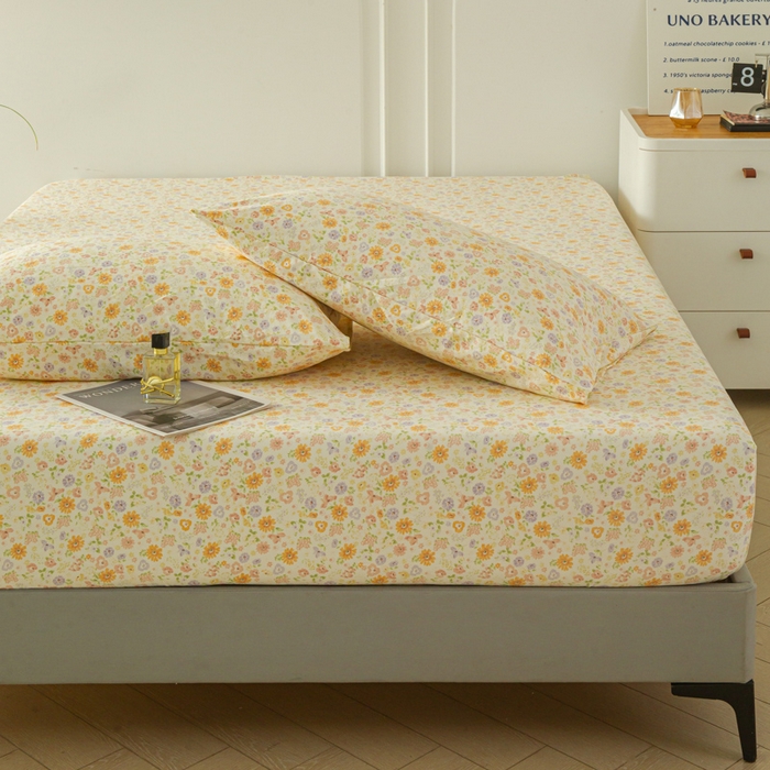 91家纺网 家纺一手货源 找家纺 斯卡诺家纺 2025新款秋冬爆款古法水洗棉单床笠床笠三件套枕套 花漾-床笠