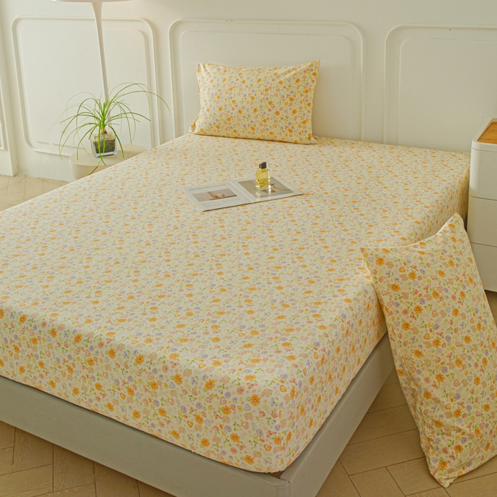 91家纺网 家纺一手货源 找家纺 斯卡诺家纺 2025新款秋冬爆款古法水洗棉单床笠床笠三件套枕套 花漾-床笠