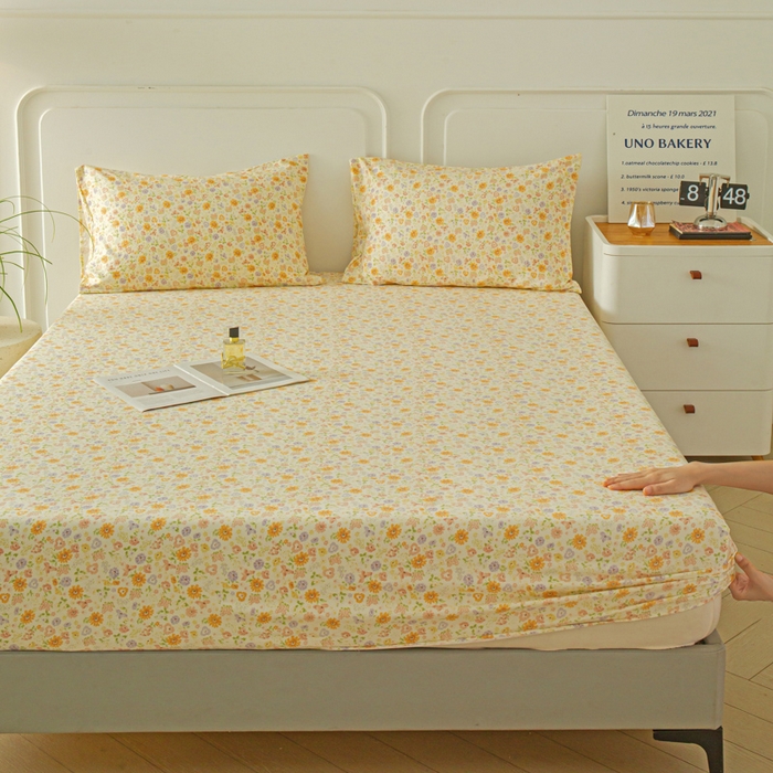 91家纺网 家纺一手货源 找家纺 斯卡诺家纺 2025新款秋冬爆款古法水洗棉单床笠床笠三件套枕套 花漾-床笠