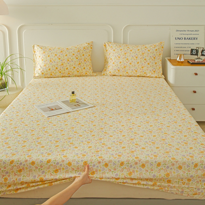 91家纺网 家纺一手货源 找家纺 斯卡诺家纺 2025新款秋冬爆款古法水洗棉单床笠床笠三件套枕套 花漾-床笠