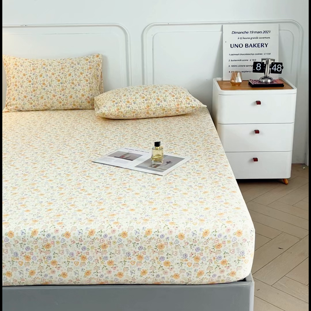 91家纺网 家纺一手货源 找家纺 斯卡诺家纺 2025新款秋冬爆款古法水洗棉单床笠床笠三件套枕套 花漾-床笠