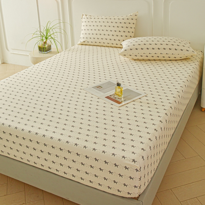 91家纺网 家纺一手货源 找家纺 斯卡诺家纺 2025新款秋冬爆款古法水洗棉单床笠床笠三件套枕套 小木马-床笠