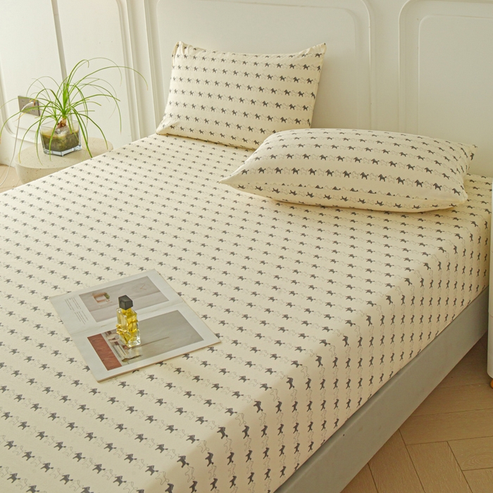 91家纺网 家纺一手货源 找家纺 斯卡诺家纺 2025新款秋冬爆款古法水洗棉单床笠床笠三件套枕套 小木马-床笠