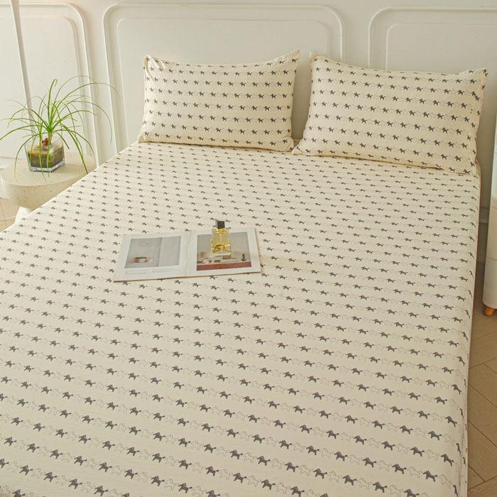 91家纺网 家纺一手货源 找家纺 斯卡诺家纺 2025新款秋冬爆款古法水洗棉单床笠床笠三件套枕套 小木马-床笠