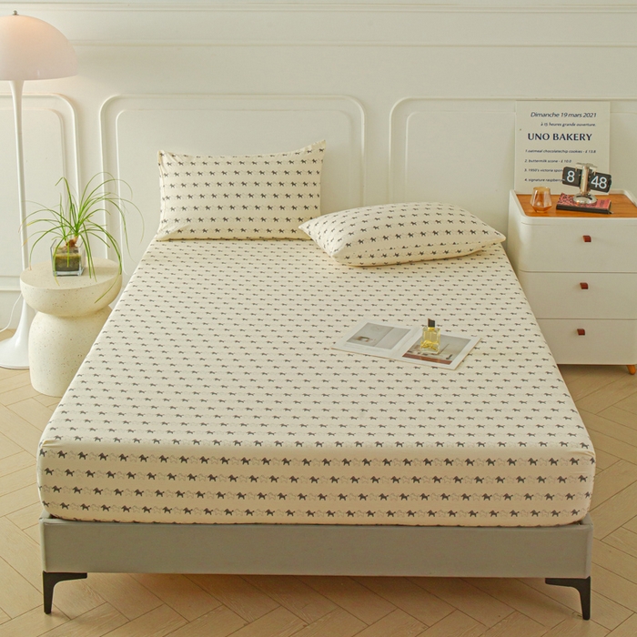 91家纺网 家纺一手货源 找家纺 斯卡诺家纺 2025新款秋冬爆款古法水洗棉单床笠床笠三件套枕套 小木马-床笠