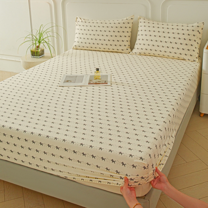 91家纺网 家纺一手货源 找家纺 斯卡诺家纺 2025新款秋冬爆款古法水洗棉单床笠床笠三件套枕套 小木马-床笠