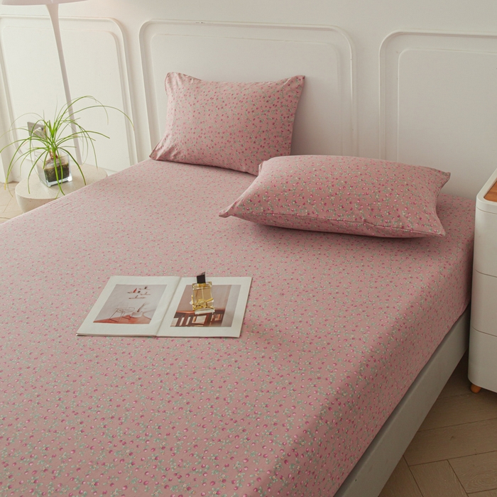 91家纺网 家纺一手货源 找家纺 斯卡诺家纺 2025新款秋冬爆款古法水洗棉单床笠床笠三件套枕套 樱桃季床笠