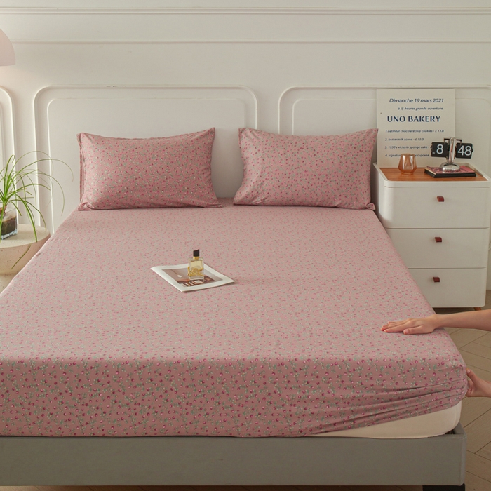 91家纺网 家纺一手货源 找家纺 斯卡诺家纺 2025新款秋冬爆款古法水洗棉单床笠床笠三件套枕套 樱桃季床笠