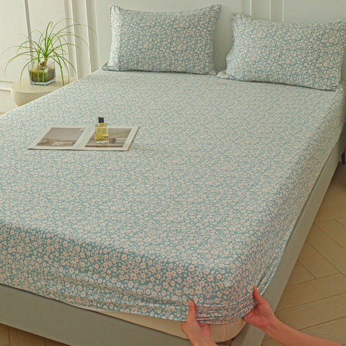 91家纺网 家纺一手货源 找家纺 斯卡诺家纺 2025新款秋冬爆款古法水洗棉单床笠床笠三件套枕套 雨沫-床笠