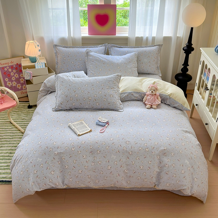 拾物记 2025新款A类12868全棉纯棉四件套-提供买家秀和质检报告 浅夏雏菊-灰