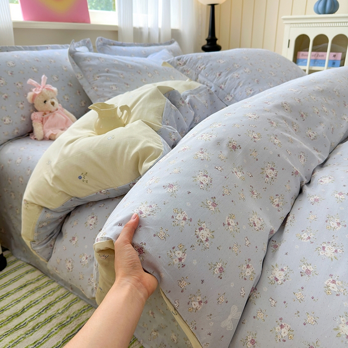 91家纺网 家纺一手货源 找家纺 拾物记 2025新款A类12868全棉纯棉四件套-提供买家秀和质检报告 浅夏雏菊-灰