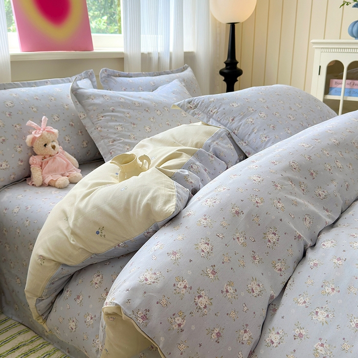 91家纺网 家纺一手货源 找家纺 拾物记 2025新款A类12868全棉纯棉四件套-提供买家秀和质检报告 浅夏雏菊-灰