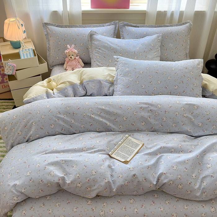 91家纺网 家纺一手货源 找家纺 拾物记 2025新款A类12868全棉纯棉四件套-提供买家秀和质检报告 浅夏雏菊-灰