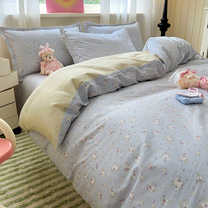 91家纺网 家纺一手货源 找家纺 拾物记 2025新款A类12868全棉纯棉四件套-提供买家秀和质检报告 浅夏雏菊-灰