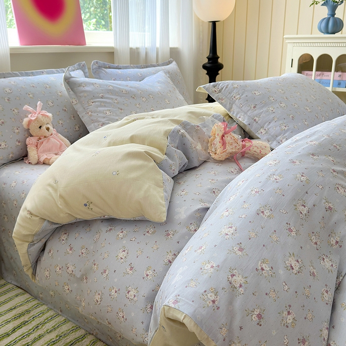 91家纺网 家纺一手货源 找家纺 拾物记 2025新款A类12868全棉纯棉四件套-提供买家秀和质检报告 浅夏雏菊-灰