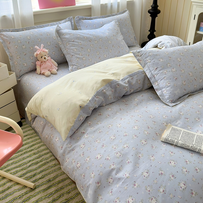 91家纺网 家纺一手货源 找家纺 拾物记 2025新款A类12868全棉纯棉四件套-提供买家秀和质检报告 浅夏雏菊-灰