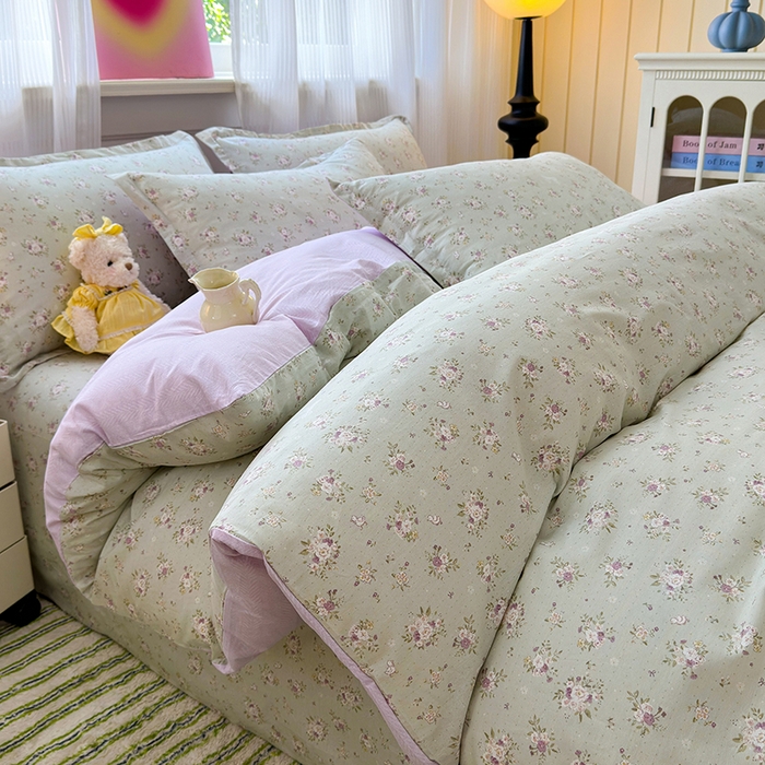 91家纺网 家纺一手货源 找家纺 拾物记 2025新款A类12868全棉纯棉四件套-提供买家秀和质检报告 浅夏雏菊-绿