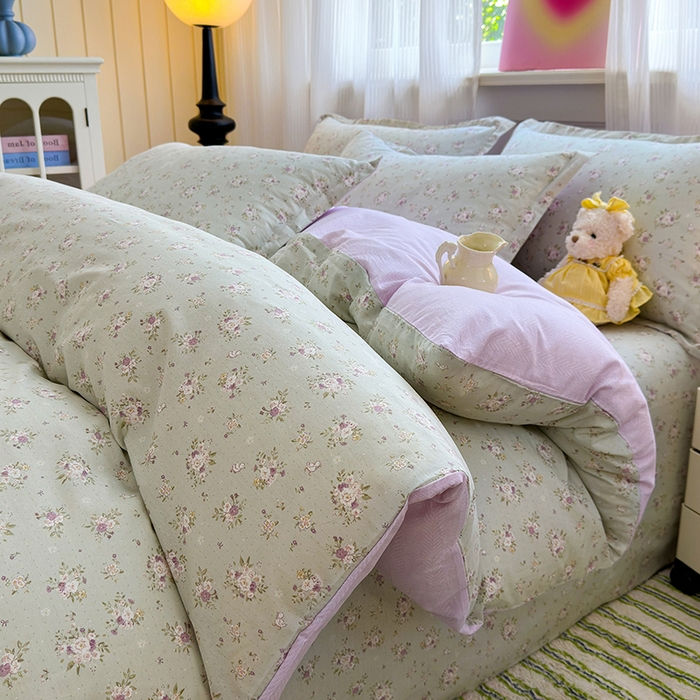 91家纺网 家纺一手货源 找家纺 拾物记 2025新款A类12868全棉纯棉四件套-提供买家秀和质检报告 浅夏雏菊-绿