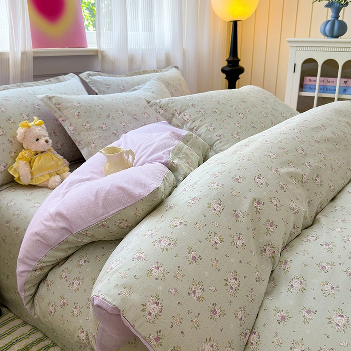 91家纺网 家纺一手货源 找家纺 拾物记 2025新款A类12868全棉纯棉四件套-提供买家秀和质检报告 浅夏雏菊-绿